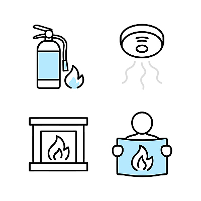 아이콘 교육 컨셉 안전 도움 안전장비 소방 사건 경보기 파일형식 벡터 소화기 화재경보기 벽난로 화재 경고 구출 안전교육 예방 보호 위험 2D아이콘 AI파일