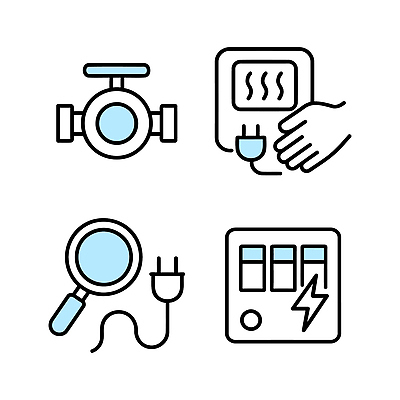 아이콘 에너지 오브젝트 파일형식 벡터 전기에너지 장비 기계 부속품 기능 연결 플러그 스위치 뜨거움 검사_조사 안전 작업 전압 2D아이콘 AI파일