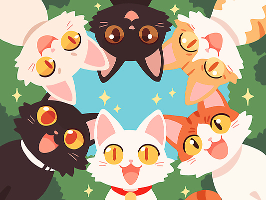 동물 계절 감정 컨셉 포유류 관계 모션 표정 반려동물 생태계 파일형식 벡터 고양이 귀여움 여름 놀이 자연 반짝임 행복 모임 즐거움 친구 웃음 장난 캐릭터 동화 그림 국내일러스트 일러스트 AI파일