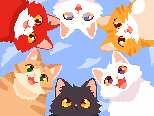 동물 감정 컨셉 포유류 관계 신체부위 반려동물 파일형식 벡터 고양이 귀여움 모임 컬러 표정 즐거움 캐릭터 털 얼굴 놀이 친구 사랑 행복 국내일러스트 일러스트 AI파일