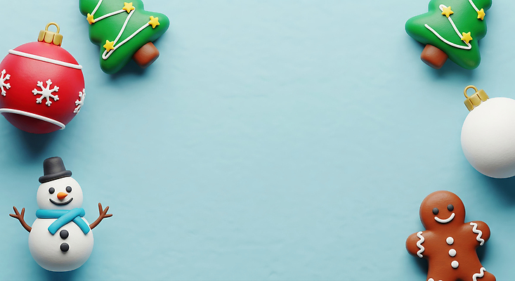 계절 기념일 백그라운드 컨셉 크리스마스 이벤트 파란색 3D 쿠키 파일형식 장식 크리스마스트리 공 눈사람 진저쿠키 연말 축제 아기자기 컬러 장난감 겨울 파란배경 설탕 편집이미지 편집3D JPG