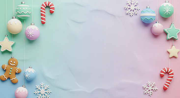 자연요소 기념일 컬러 컨셉 학용품 디저트 눈_날씨 3D 쿠키 맛 파일형식 크리스마스 장식 백그라운드 사탕 과자 분홍색 파스텔 눈꽃 별 진저쿠키 분위기 달콤 축제 편집이미지 편집3D JPG