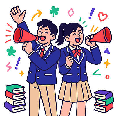 학생 여학생 교복 남학생 일러스트 학교 응원 모션 이벤트 그래픽 책 친구 컬러풀 파티 기쁨 모임 즐거움 수험생 열정 소통 핸드메이드 국내일러스트 AI파일 옷 여자 교육 남자 감정 컬러 컨셉 관계 고등학생 파일형식 벡터