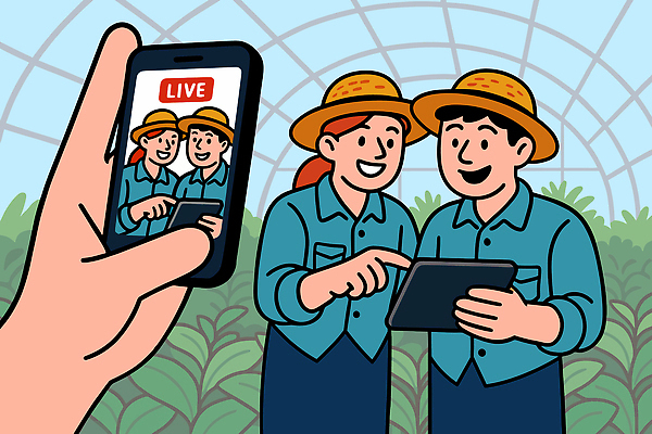 식물 농업 일러스트 모션 자연 날씨 협력 기술 대화 일상 여름 친구 농작물 스마트폰 태블릿 농장 농촌 농부 소통 산지직송 라이브커머스 국내일러스트 AI파일 직업 계절 산업 컨셉 관계 말하기 라이프 전자제품 핸드폰 스마트기기 시골 생태계 모바일쇼핑 파일형식 벡터 직송