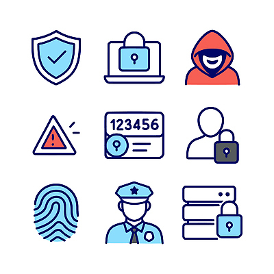 아이콘 자물쇠 기술 경고 안전 자료 경찰 암호 보호 위험 사이버 보안 방패 해킹 개인정보 지문 2D아이콘 AI파일 직업 컨셉 정보 파일형식 벡터