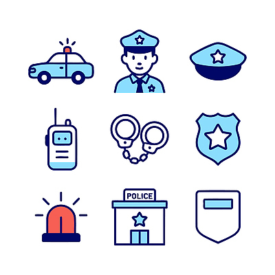 아이콘 디자인 안전 경찰 보호 수갑 서비스 안전수칙 범죄예방 경찰차 경고등 경찰서 2D아이콘 AI파일 직업 컨셉 자동차 예방 파일형식 벡터