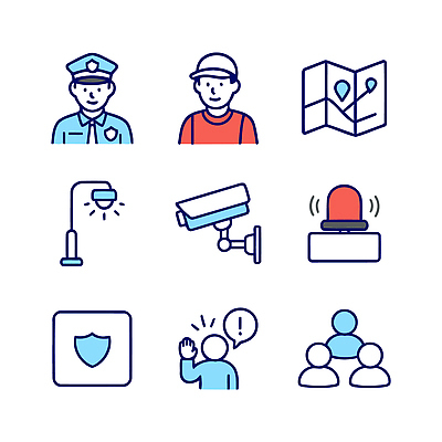 아이콘 지도 모션 협력 경고 안전 경찰 보호 신호 지역 시민 방범 연대 참여 지역사회 2D아이콘 AI파일 직업 컨셉 국민 파일형식 벡터