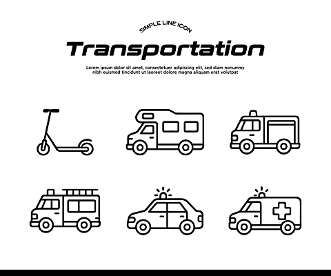 아이콘 육상교통 교통수단 컨셉 자동차 오토바이 도움 파일형식 벡터 교통 수단 스쿠터 구급차 소방차 도시 대중교통 이동 안전 구출 라인아이콘 AI파일 일러스트 국내일러스트