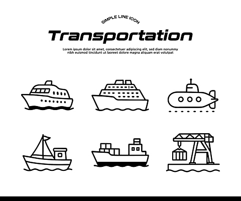 아이콘 교통 수상교통 배_교통 교통시설 파일형식 벡터 잠수함 화물선 선박 바다 Transportation 항구 교통수단 라인아이콘 AI파일 일러스트 국내일러스트