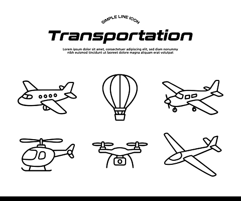 아이콘 산업 선 컨셉 항공교통 대중교통 비행기 파일형식 벡터 교통 헬리콥터 열기구 드론 운송업 공중 이동 여행 디자인 라인아트 그래픽 라인아이콘 AI파일 일러스트 국내일러스트