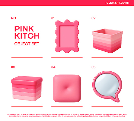 디자인 컬러 컨셉 3D 파일형식 주방 오브젝트 세트 분홍색 프레임 화분 상자 인테리어 장식 모양 모던 귀여움 편집3D PSD 편집이미지