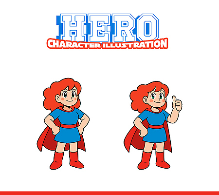 캐릭터 디자인 옷 상징 포즈 일러스트 상상 소녀 그래픽 귀여움 힘 활발 최고 자신감 영웅 빨간머리 슈퍼히어로 창의력 일러캐릭터 AI파일 헤어스타일 여자 감정 어린이 컨셉 파일형식 벡터