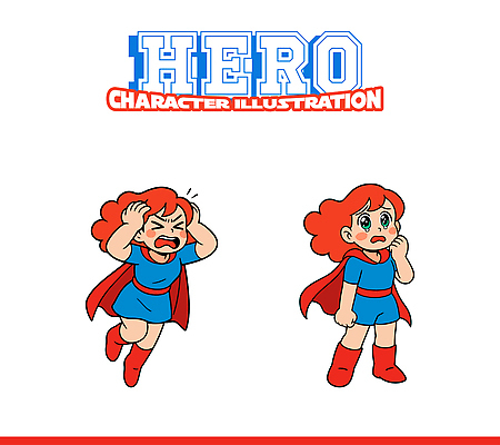 캐릭터 디자인 옷 행복 감정 컬러 일러스트 표정 실험 소녀 머리 걱정 그림 영웅 빨간망토 상상력 슈퍼히어로 창작 일러캐릭터 AI파일 여자 어린이 신체부위 망토 파일형식 벡터