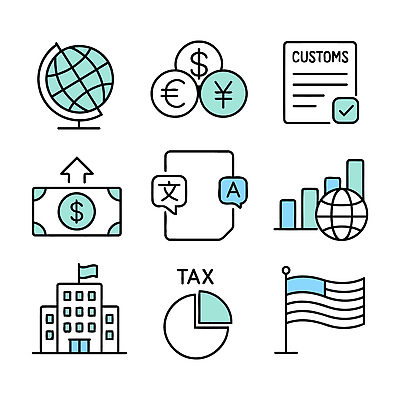 아이콘 상징 돈 회사 경제 글로벌 지구본 자료 거래 상업 회계 국제 서류판 세금 재정 2D아이콘 AI파일 비즈니스 사무용품 재산 파일형식 벡터
