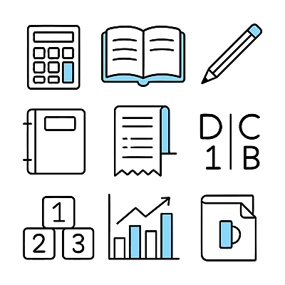 아이콘 학생 교육 교실 그래프 책 학습 연필 공책 자료 블록 계산기 준비 과제 회계 서류판 2D아이콘 AI파일 학교 문구용품 학용품 경제 필기구 사무용품 장비 파일형식 벡터
