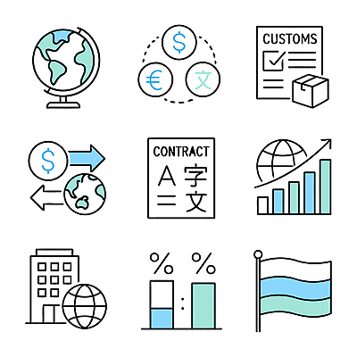 아이콘 돈 그래프 경제 지구본 거래 성장 국기 무역 상업 통화 계약서 회계 국제무역 수입 체크리스트 세관 2D아이콘 AI파일 산업 모션 재산 파일형식 벡터 관세청