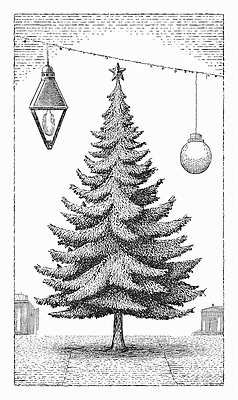 자연요소 식물 계절 기념일 컨셉 크리스마스 겨울 관계 조명 풍경 건물 파일형식 크리스마스트리 랜턴 장식 전통 겨울풍경 공 별 나무 크리스마스장식 축제 축하 가족 주택 거리 일러스트 국내일러스트 JPG
