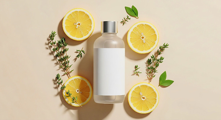 식물 컨셉 과일 CG 생태계 냄새 병_담는 파일형식 레몬 허브 공병 자연 향기 장식 신선 건강 음식 재료 요리 전시 예술 디자인 자연적 편집이미지 편집실사 JPG