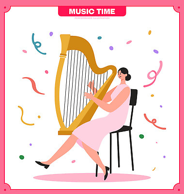 여자 감정 예술 악기 음악 컬러 크리스마스 연주 일러스트 장식 파티 축제 소리 공연 축하 분위기 동료 즐거움 하프 순간 국내일러스트 AI파일 기념일 컨셉 관계 현악기 문화예술 사람 이벤트 파일형식 벡터