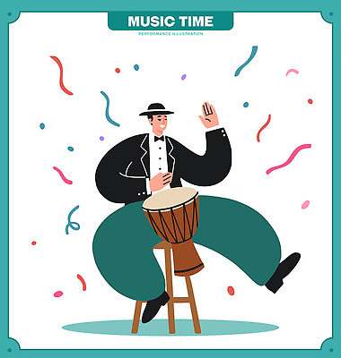 남자 예술 음악 컬러 의자 일러스트 모션 타악기 손짓 이벤트 장식 파티 공연 축하 분위기 즐거움 음악교육 리듬 세레모니 국내일러스트 AI파일 교육 감정 악기 가구 컨셉 문화예술 사람 파일형식 벡터