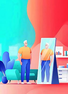 디자인 생활용품 컨셉 의자 학용품 표정 사람 감각 파일형식 남자 거울 방 소파 미소 편안함 컬러 파스텔 분위기 자아 반사 그림 모던 가구 인테리어 평화 생활 스타일 일러스트 국내일러스트 JPG