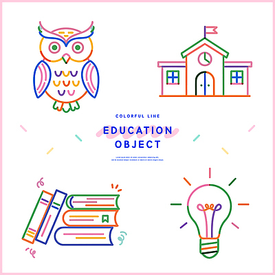 캐릭터 디자인 교육 어린이 컬러 라인일러스트 일러스트 전구 학교 그래픽 책 학습 교양 즐거움 부엉이 창의성 국내일러스트 AI파일 감정 조류 사람 파일형식 벡터