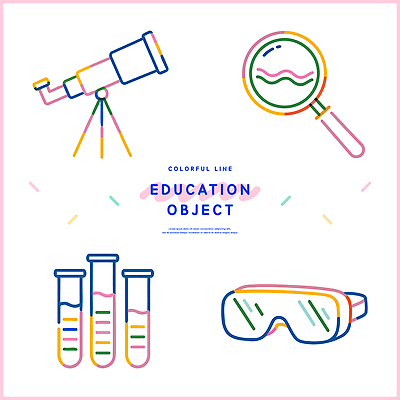 학생 교육 과학 라인일러스트 일러스트 고글 실험 학습 컬러풀 망원경 도구 관찰 오브젝트 시험관 확대경 과학기구 국내일러스트 AI파일 컬러 모션 실험기구 기구 파일형식 벡터