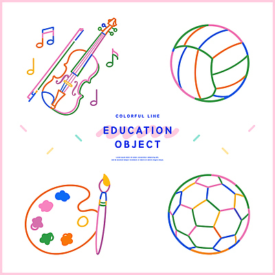 교육 악기 음악 스포츠 컬러 라인일러스트 일러스트 축구공 공 모션 미술 학습 물감 도구 표현 붓 바이올린 즐거움 그림 배구공 창의성 국내일러스트 AI파일 감정 스포츠용품 축구용품 현악기 문화예술 미술도구 배구 파일형식 벡터
