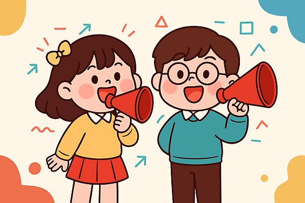 교육 감정 컨셉 관계 표정 말하기 파일형식 벡터 친구 소통 이야기 확성기 백그라운드 컬러 유치원 모션 놀이 기쁨 웃음 소리 대화 표현 AI파일 일러스트 국내일러스트