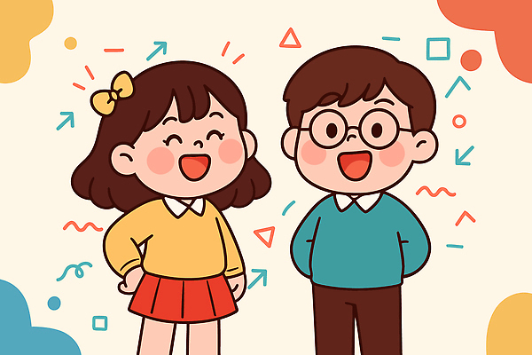 여자 남자 감정 어린이 컨셉 상의 관계 표정 사람 파일형식 벡터 웃음 소년 소녀 스웨터 표현 백그라운드 컬러 도형 행복 친구 즐거움 긍정 귀여움 캐릭터 활발 단순화된 AI파일 일러스트 국내일러스트