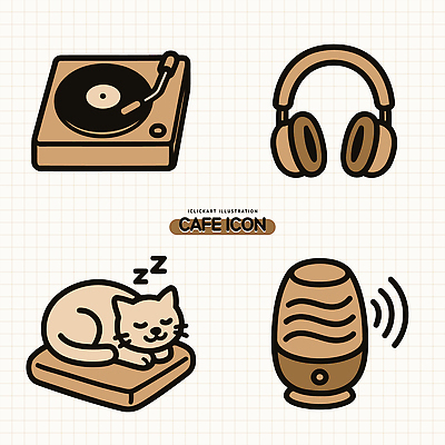 아이콘 음악 겨울 일상 생활 헤드폰 고양이 스피커 소리 카페 편안함 그림 턴테이블 2D아이콘 AI파일 계절 음향기기 포유류 문화예술 라이프 반려동물 상점 감각 파일형식 벡터