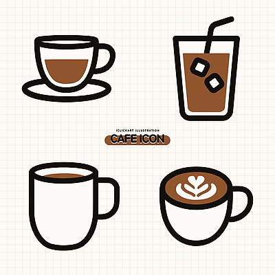 아이콘 디자인 커피 음료 컵 카페 커피잔 아이스커피 라떼 2D아이콘 AI파일 식기 잔 상점 파일형식 벡터