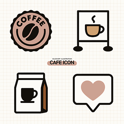 아이콘 디자인 커피 음료 따뜻함 사랑 카페 원두 커피잔 커피가루 2D아이콘 AI파일 감정 잔 상점 가루 파일형식 벡터