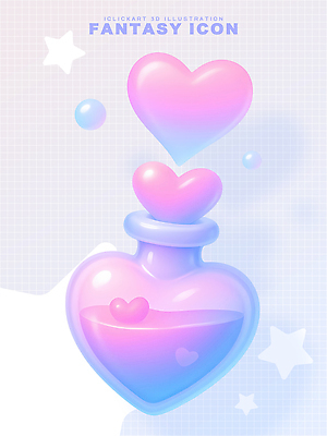 PSD 편집이미지 디자인 컬러 사랑 공중 그래픽 판타지 귀여움 로맨틱 하트 약병 공상 창의력 편집3D 모양 감정 컨셉 상상 약 3D 병_담는 파일형식