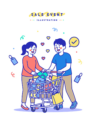 캐릭터 커플 행복 컬러 일러스트 가족 모션 이벤트 쇼핑 세일 카트 시간 시장 소비 계획 상품 즐거움 오브젝트 친목 찬스 국내일러스트 AI파일 감정 컨셉 관계 파일형식 벡터