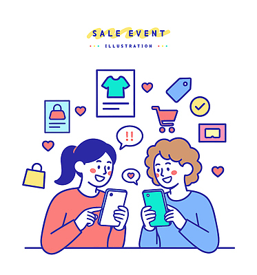 디자인 패션 일러스트 사랑 이벤트 그래픽 친구 스마트폰 쇼핑 세일 상점 기쁨 정보 구매 장바구니 기획 온라인 소통 스타일 국내일러스트 AI파일 감정 컨셉 관계 핸드폰 스마트기기 바구니 파일형식 벡터