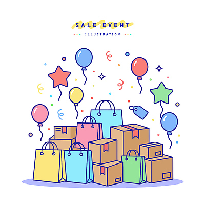 디자인 별 컬러 가방 일러스트 이벤트 장식 쇼핑 상자 컬러풀 세일 축하 시장 소비 구매 즐거움 풍선 국내일러스트 AI파일 자연요소 잡화 감정 컨셉 파일형식 벡터