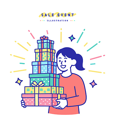 기념일 행복 감정 일러스트 포장 선물 사람 이벤트 쇼핑 상자 세일 축제 기쁨 화려 구매 즐거움 색감 테마 특별함 국내일러스트 AI파일 컨셉 파일형식 벡터