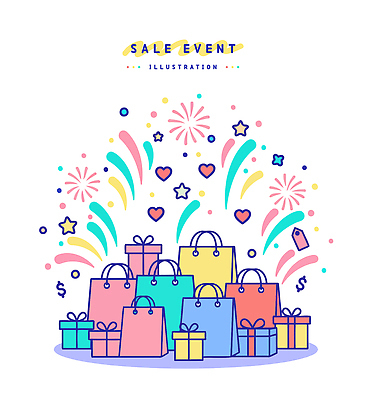 디자인 기념일 별 컬러 백그라운드 가방 일러스트 포장 불꽃놀이 선물 이벤트 쇼핑 파티 세일 축하 소비 구매 상품 즐거움 마케팅 국내일러스트 AI파일 자연요소 잡화 감정 컨셉 놀이 파일형식 벡터