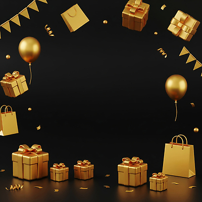 JPG 편집이미지 기념일 백그라운드 선물 이벤트 장식 상자 장난감 파티 축제 기쁨 금색 축하 생일 분위기 풍선 이미지편집 AI컴퓨터그래픽 AI콘텐츠 감정 컬러 컨셉 파일형식