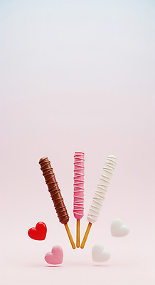 JPG 편집이미지 분홍색 아이스크림 디저트 사랑 장식 귀여움 초콜릿 흰색 하트 즐거움 부드러움 빼빼로 빼빼로데이 막대과자 편집3D AI컴퓨터그래픽 AI콘텐츠 모양 감정 음식 컬러 컨셉 데이이벤트 3D 과자 감각 파일형식