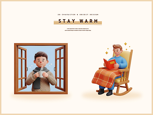 PSD 편집이미지 캐릭터 남자 겨울 의자 창문 실내 독서 편안함 담요 즐거움 따뜻한음료 편집3D 계절 감정 음료 가구 사람 내부 3D 감각 파일형식