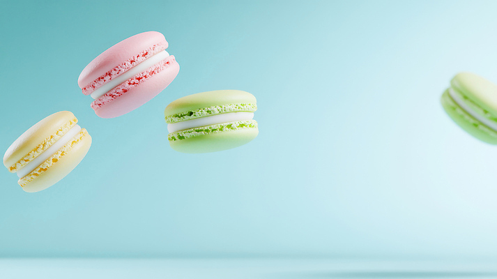 유럽 음식 컨셉 학용품 디저트 파란색 맛 CG 파일형식 마카롱 컬러 사탕 하늘색 공중 프랑스 달콤 요리 편리함 파스텔 빵 편집이미지 편집실사 JPG