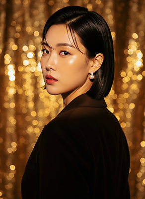 컬러 컨셉 사람 전자제품 촬영 CG 파일형식 여자 매력적 조명 사진촬영 금색 백그라운드 표정 스타일 모던 검은색 옷 뷰티풀 포즈 카메라 편집이미지 편집실사 JPG