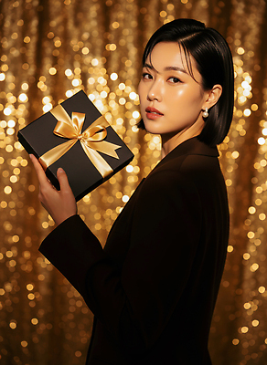 컨셉 모션 사람 이벤트 뷰티 CG 파일형식 여자 선물 상자 리본 반짝임 백그라운드 우아함 축하 기념일 포장 스타일 화장 포즈 편집이미지 편집실사 JPG