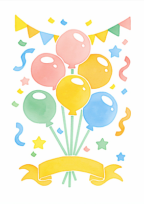 JPG 디자인 기념일 컬러 일러스트 디저트 이벤트 장식 세트 파티 기쁨 축하 생일 화려 크기 즐거움 풍선 환영 파스텔 연회 국내일러스트 AI일러스트 AI콘텐츠 감정 음식 컨셉 학용품 잔치 파일형식