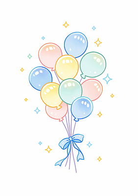 JPG 디자인 기념일 행복 컬러 일러스트 실내 이벤트 장식 파티 귀여움 축제 기쁨 축하 풍선 파스텔 조화 테마 국내일러스트 AI일러스트 AI콘텐츠 감정 컨셉 학용품 내부 파일형식