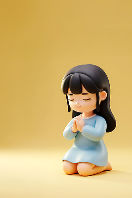 JPG 편집이미지 어린이 인형 표정 소녀 평화 기도 순수 오브젝트 무릎 조용 편집3D 여자 컨셉 사람 신체부위 3D 파일형식