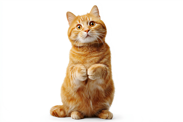 감정 컬러 백그라운드 컨셉 포유류 모션 신체부위 전자제품 반려동물 흰색 CG 파일형식 고양이 주황색 귀여움 호기심 앞발 서기 동물 표정 카메라 흰배경 털 귀 편집실사 편집이미지 JPG