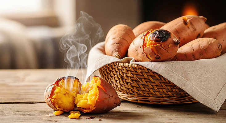 JPG 편집이미지 한식 겨울 식탁 반찬 디저트 실내 따뜻함 요리 바구니 수증기 편안함 고구마 겨울간식 군고구마 건강식 편집실사 AI포토 AI콘텐츠 계절 음식 탁자 뿌리채소 내부 감각 구이 CG 파일형식